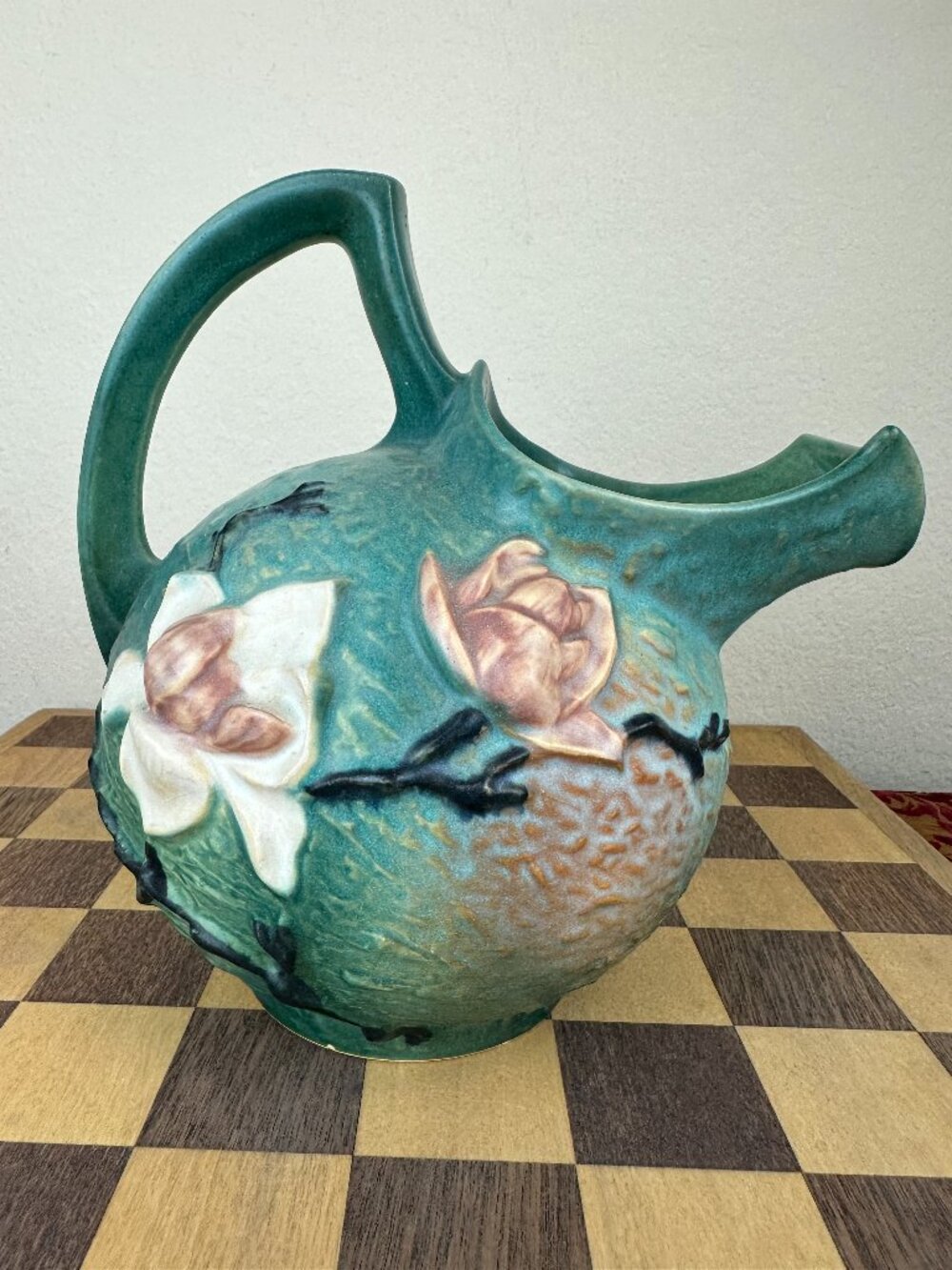 Vintage Roseville Pottery Magnolia Green Ice Lip Cider Pitcher #1327